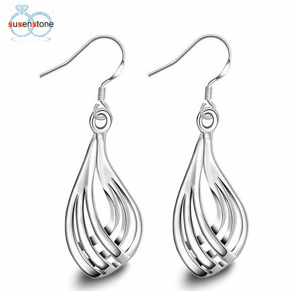 SUSENSTONE Elegant Fashion 925 Sterling Silver Women Ear Stud Earrings Silver