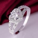 Women Chic Sterling Silver Crystal Heart Shaped Love Wedding Ring