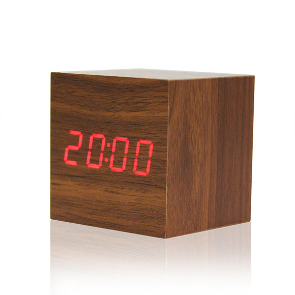 Digital Thermometer Wooden LED Alarm Clock Backlight Voice Control Wood Retro Glow Clock Desktop Table Luminous Alarm Clocks