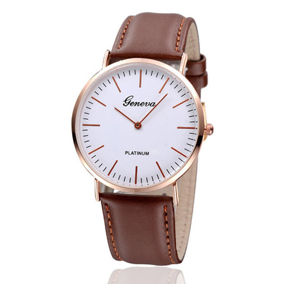 Fashion Luxury Mens Womens Neutral Geneva Simple Leather Watch Brown