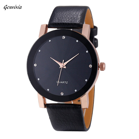 SmileleeGolden Luxury Top Men's Watch Black Business Quartz Sport Military Stainless Steel 12-hour Dial Leather Band Wristwatch
