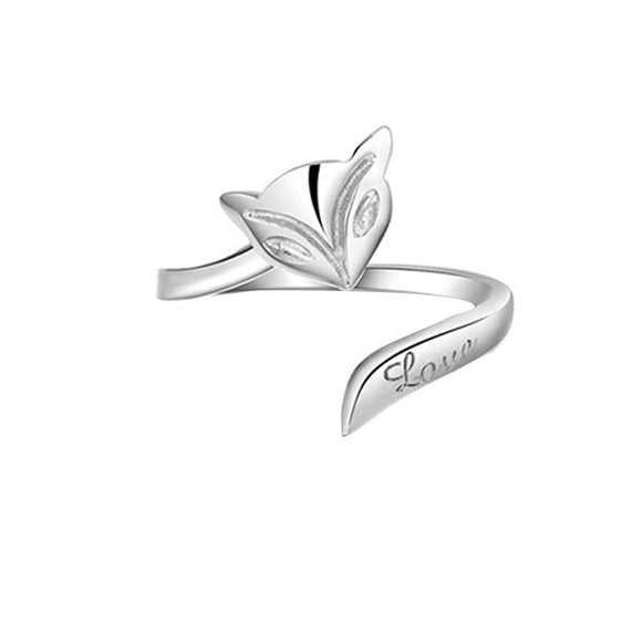 Lady Fox Style Adjustable 925 Sterling Silver Finger Ring