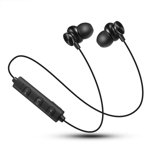Stereo Subwoofer Bluetooth Earphones Bluetooth 4.2 In-ear Magnetic Headsets Noise Cancelling Super Bass Headphones Sweatproof Sports Running Earbuds With Mic Hands-free Call Voice Prompt (Black)