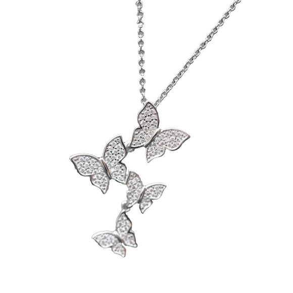 Fashion 925 Sterling Silver Jewelry Personality Butterfly Crystal Female Clavicle Chain Pendant Necklaces