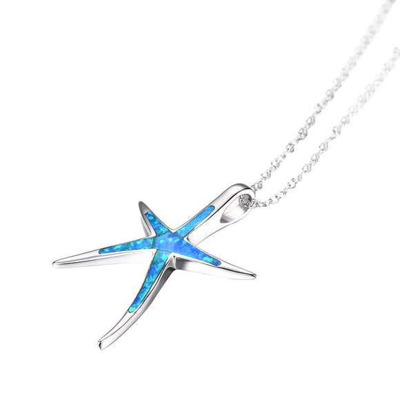 Women Sterling Silver Charm Star Fish Pendant Sweater  Necklace Jewelry Ornament