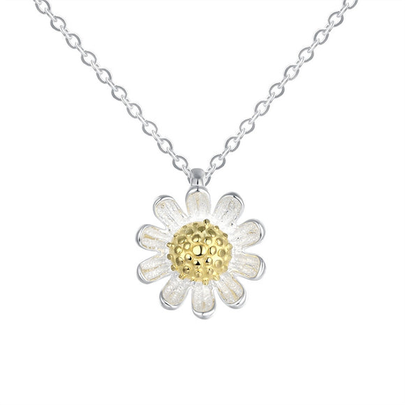 Women's Daisy Flower Necklace S925 Sterling Silver Necklace with Solid Chain and Shiny Pendnat