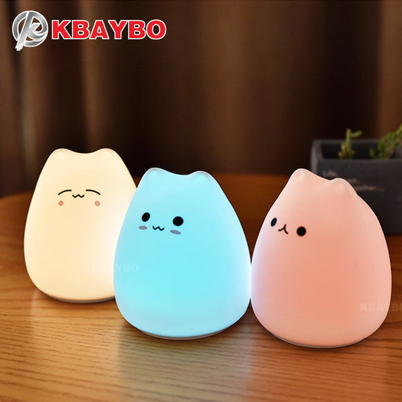 Mini Cute Cartoon Cat Shaped Pat Light Lamp Soft Silicone Nightlight for Kids Toy Gifts