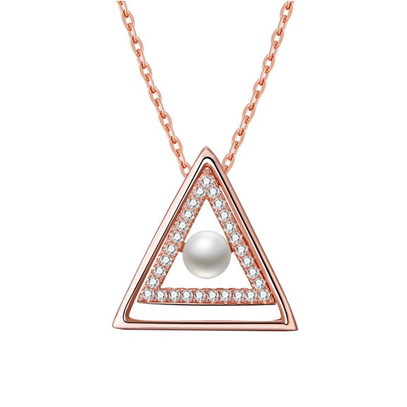 925 Sterling Silver Pearl Necklace Charm Crystal Triangle Pendant Necklace Festive Jewelry Gifts for Women Girls