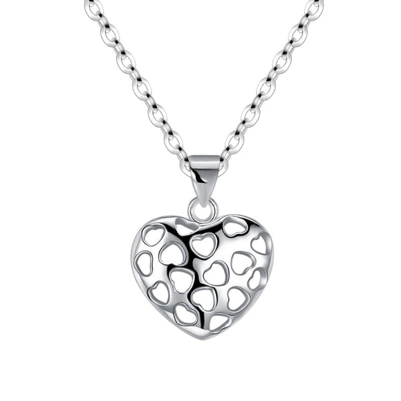 925 Sterling Silver Heart Necklace Charm Hollow Pendant Necklace Festive Jewelry Gifts for Women Girls