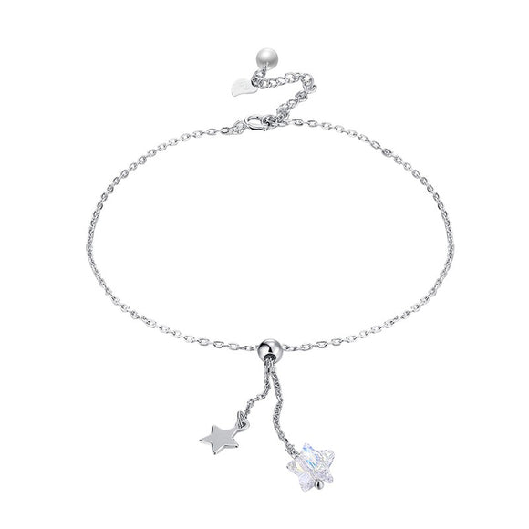 Women S925 Sterling Silver Anklet Stylish Elegant Star Adjustable Foot Chain Bracelet